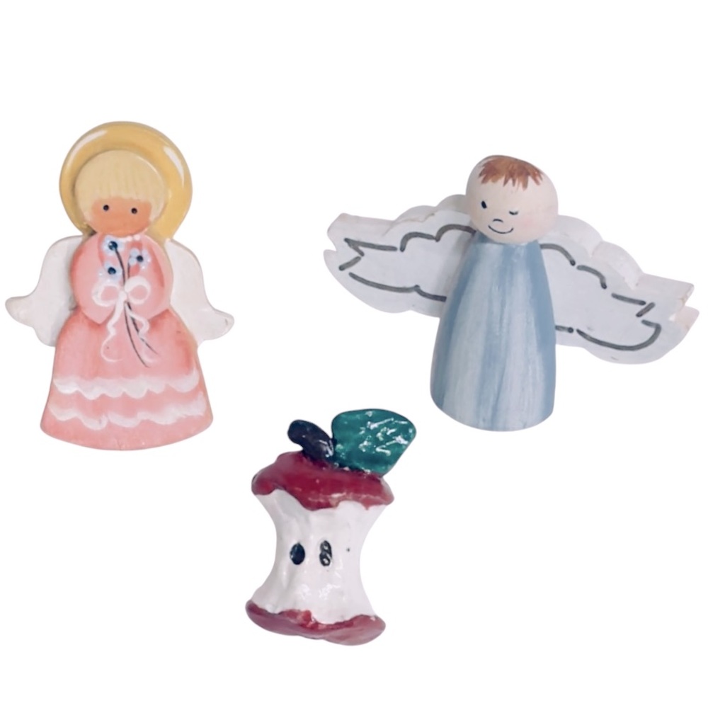 HANDMADE Angels And Apple VINTAGE Trio Of Brooches